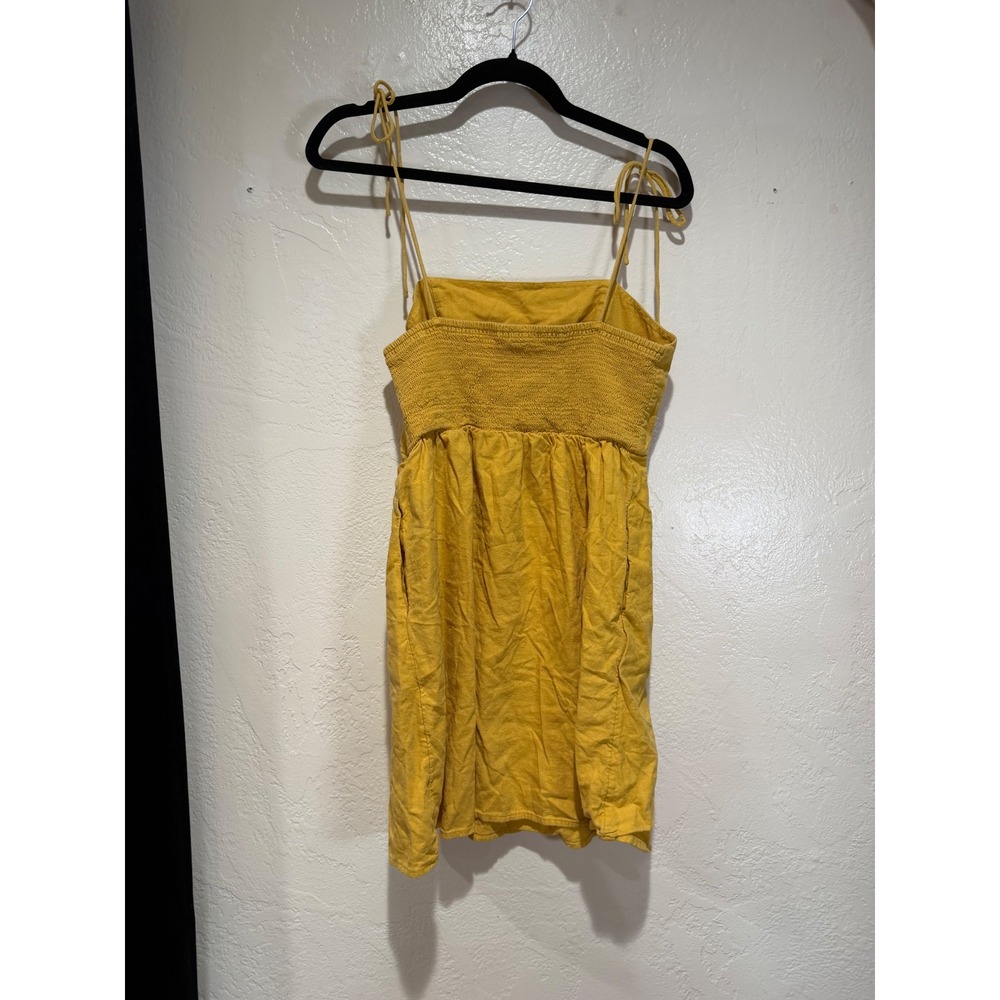 Old Navy Womens Mustard Yellow Linen Blend Tie Strap Smocked Mini Dress Size M - Picture 2 of 10